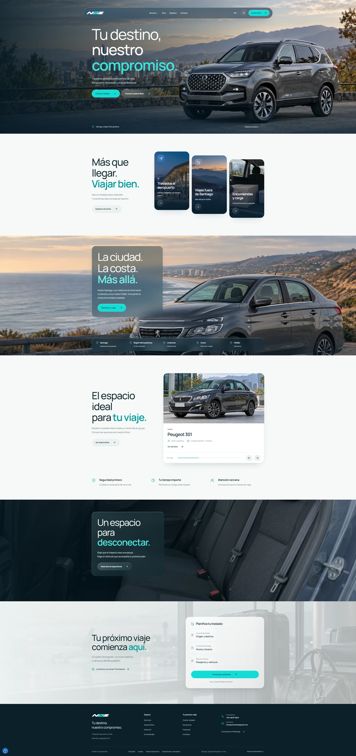 Captura real de la web de Transportes NDZ
